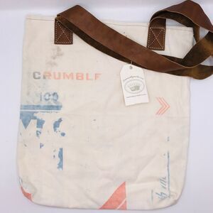 Reclaimed Feed Sack Tote Bag with Leather Crossbody Strap, Vintage, Grannycore
